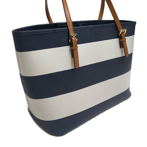 Michael Kors Blue Striped Leather Tote - Picture 6 of 16